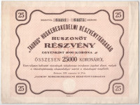 Budapest 1923. 'Magyar Városi Bank Részvénytársaság' 25 részvénye egyben, egyenként 400K-ról szelvényekkel + Budapest 1923. ''Taurus' Huskereskedelmi Részvénytársaság' huszonöt részvénye egyenként 1000K-ról, szárazpecséttel +