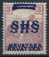 SHS 1918 Arató 3f kettős felülnyomással / Mi 67 with double overprint. Signed: Bodor