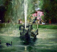 Willy Franken (1911 - 1984): Düsseldorf Gröner Jong a Hofgarten - Park Szökőkúttal