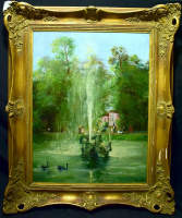 Willy Franken (1911 - 1984): Düsseldorf Gröner Jong a Hofgarten - Park Szökőkúttal