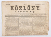 Közlöny, hivatalos lap. 1849. április 21-i (85.) száma